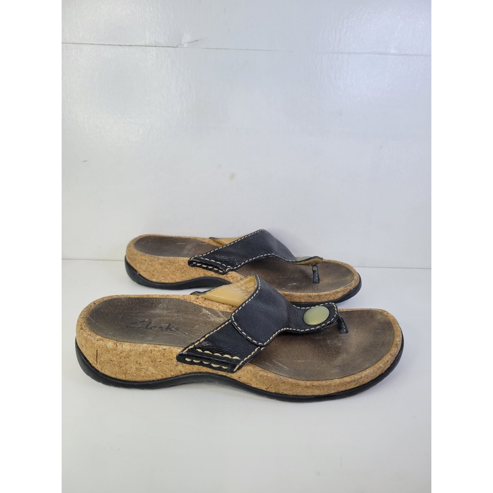 Clarks Artisan Shoes Womens Sz‎ 6 Latin Samba Black Leather Thong Sandals Ladies